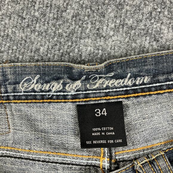 Songs of Freedom Jeans Mens Size 34 Blue Distressed Straight Leg Casual Denim - Picture 11 of 14